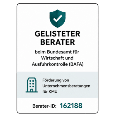 econoomy GmbH ist ein beim Bundesamt für Wirtschaft und Ausfuhrkontrolle (BAFA) im Rahmen des Programmes "Förderung von Unternehmensberatungen für KMU" gelisteter Berater